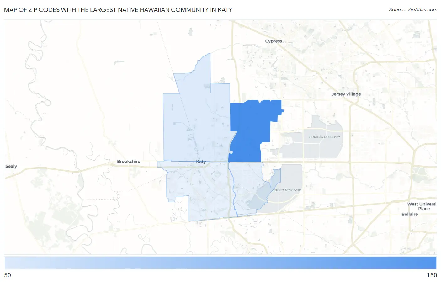 Zip Codes with the Largest Native Hawaiian Community in Katy Map