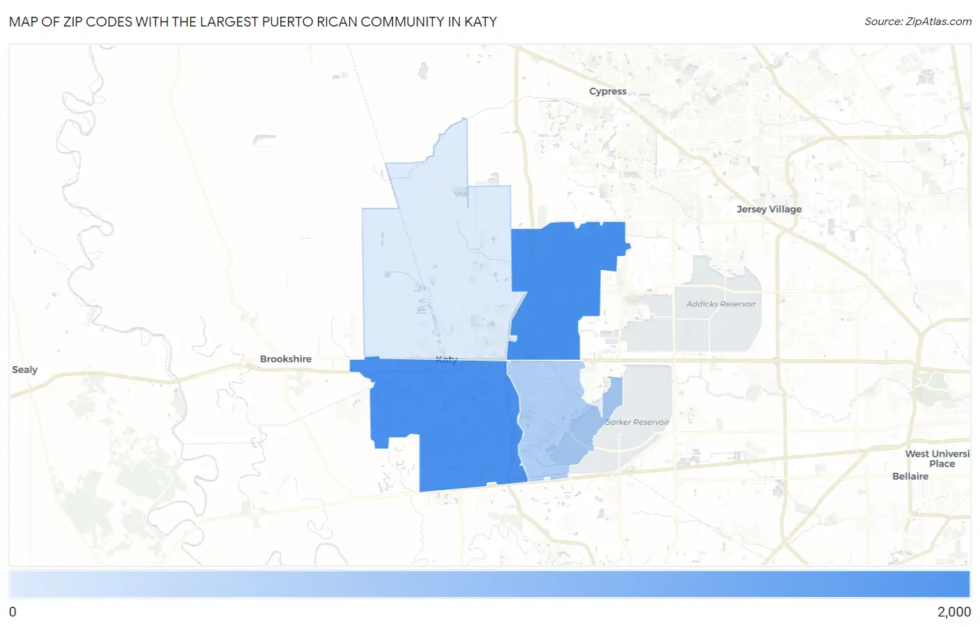 Zip Codes with the Largest Puerto Rican Community in Katy Map
