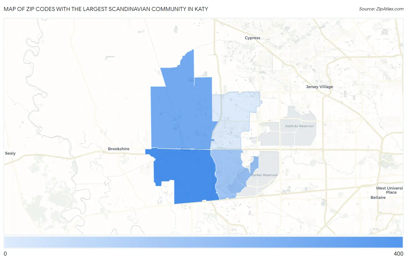 Zip Codes with the Largest Scandinavian Community in Katy Map