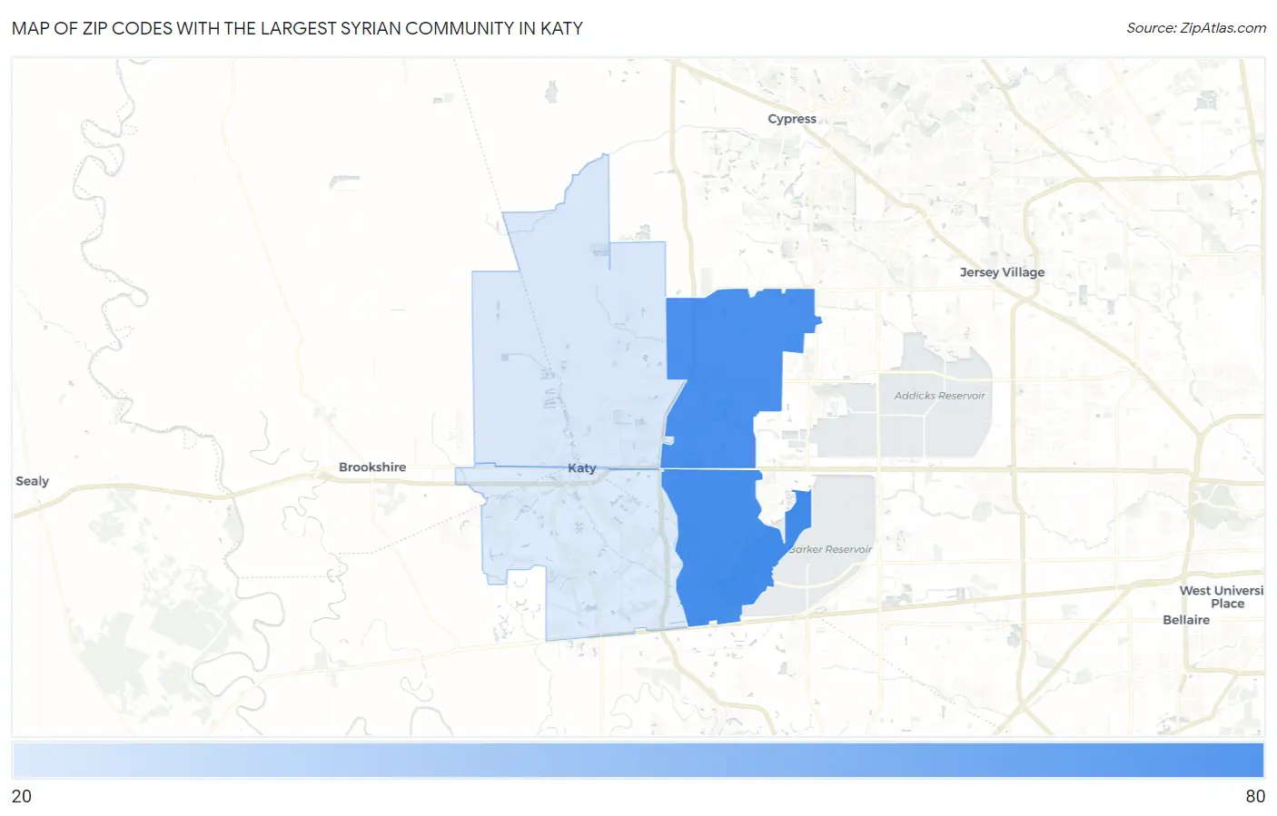 Zip Codes with the Largest Syrian Community in Katy Map
