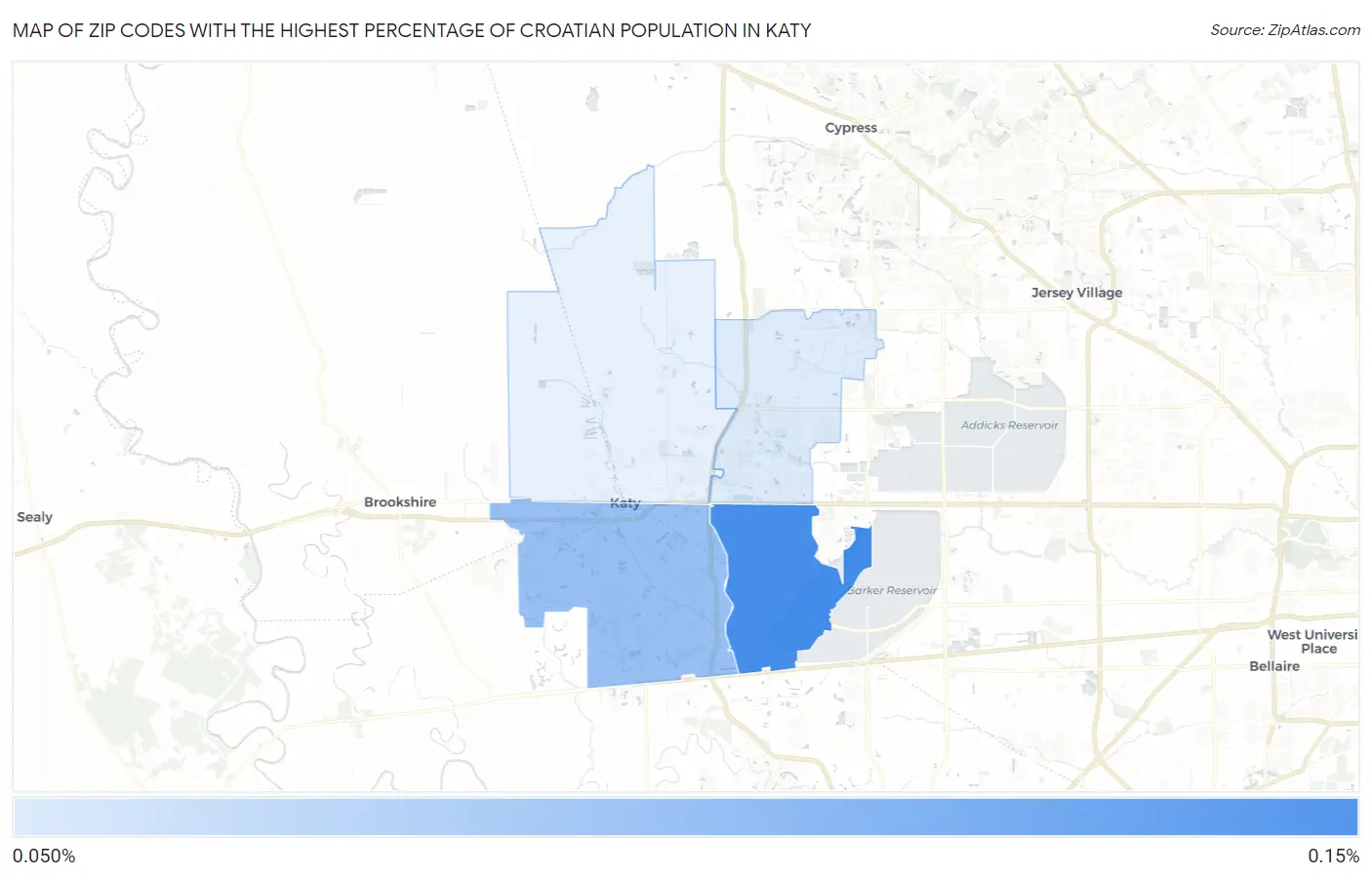Zip Codes with the Highest Percentage of Croatian Population in Katy Map