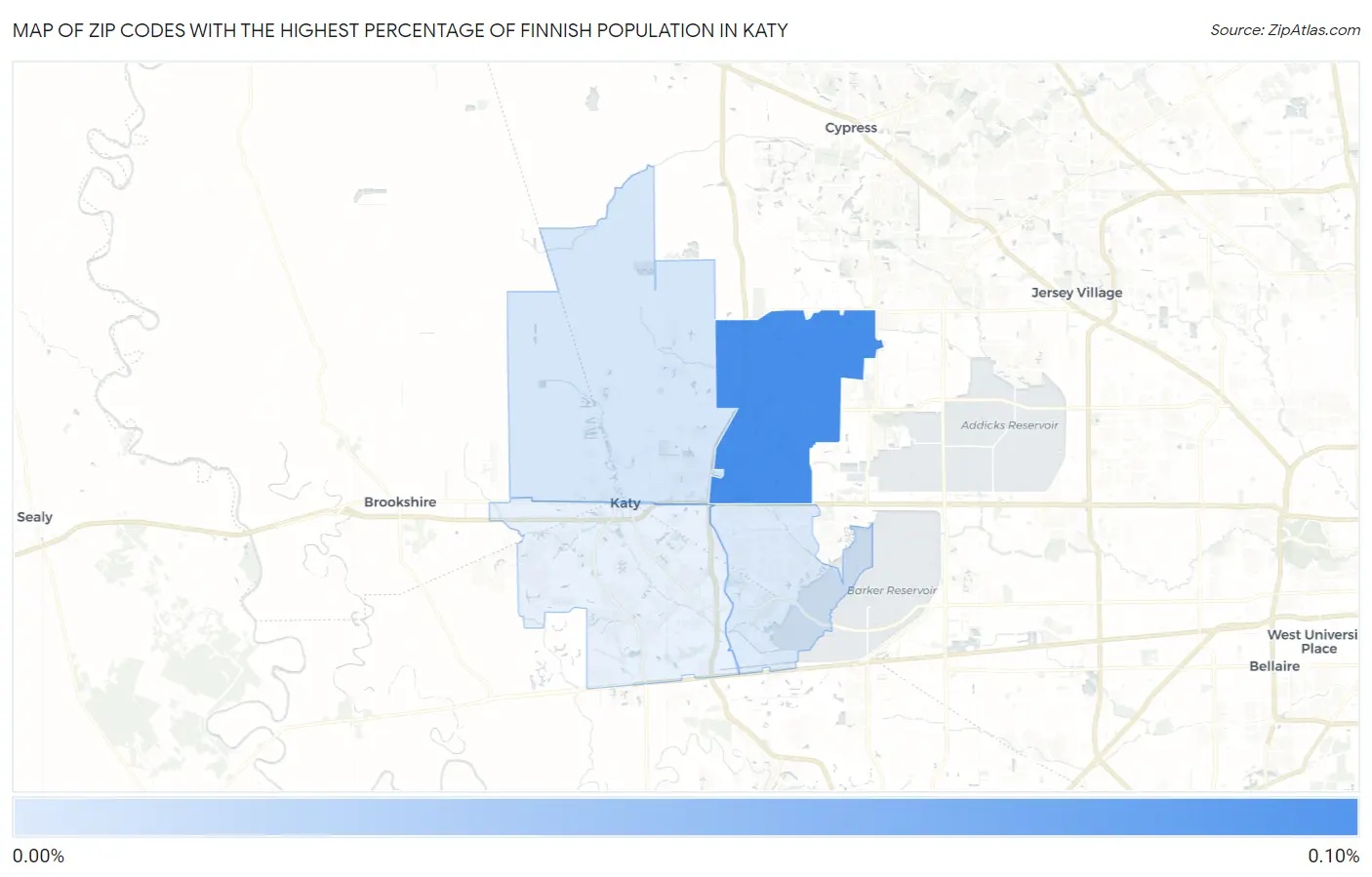 Zip Codes with the Highest Percentage of Finnish Population in Katy Map