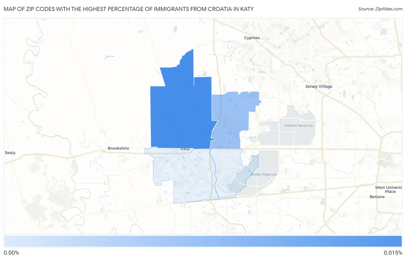 Zip Codes with the Highest Percentage of Immigrants from Croatia in Katy Map