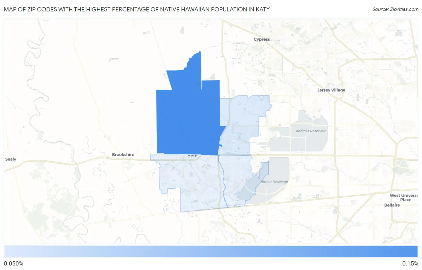 Zip Codes with the Highest Percentage of Native Hawaiian Population in Katy Map