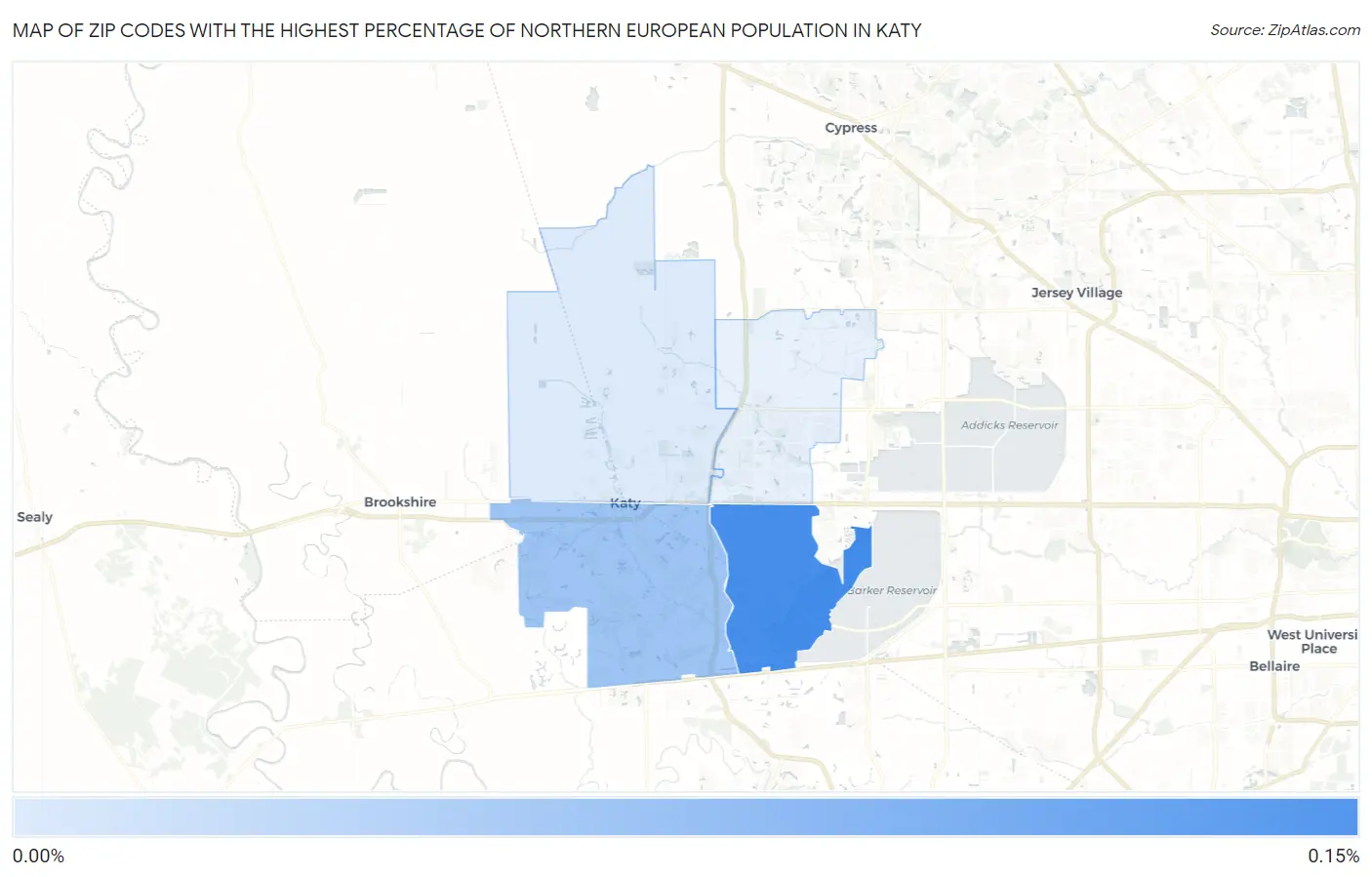 Zip Codes with the Highest Percentage of Northern European Population in Katy Map