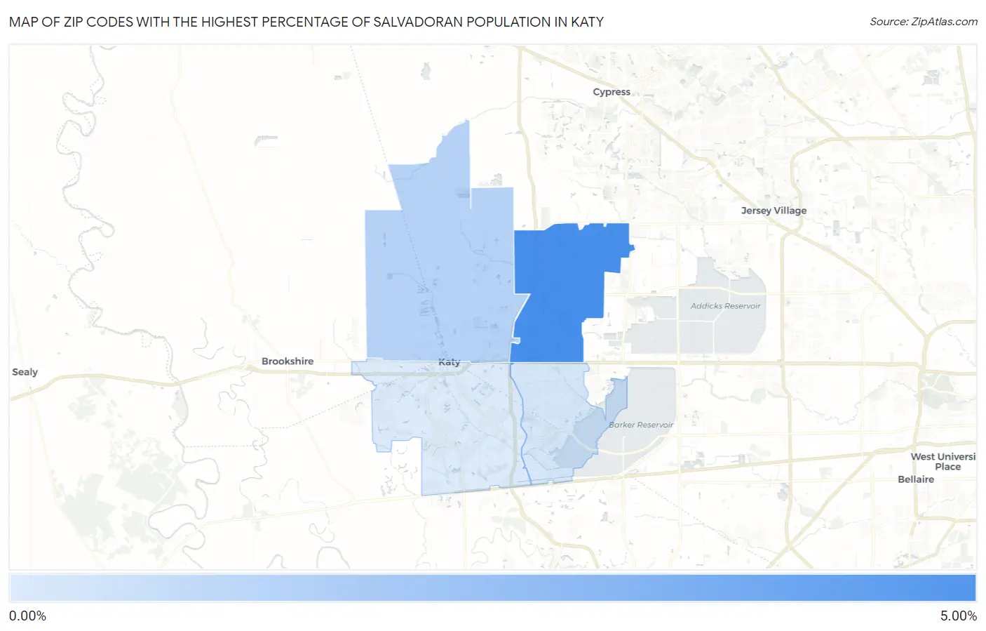 Zip Codes with the Highest Percentage of Salvadoran Population in Katy Map