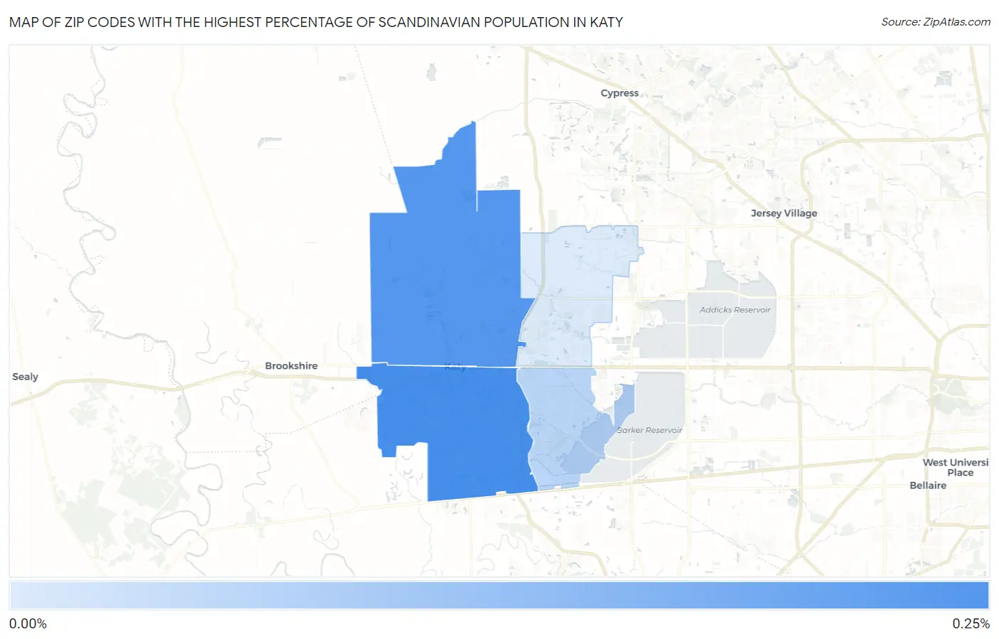 Zip Codes with the Highest Percentage of Scandinavian Population in Katy Map