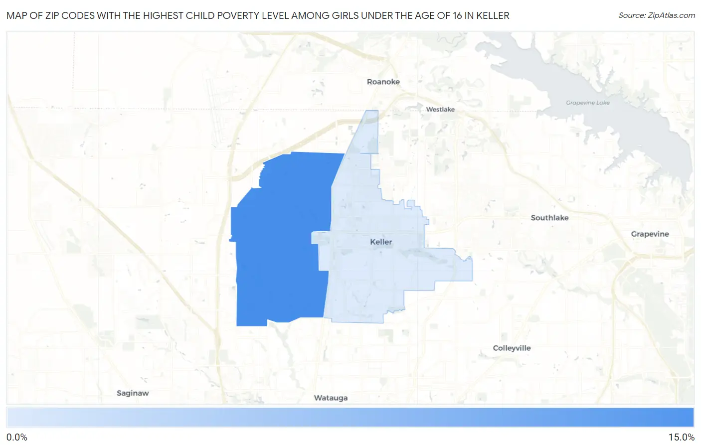 Zip Codes with the Highest Child Poverty Level Among Girls Under the Age of 16 in Keller Map