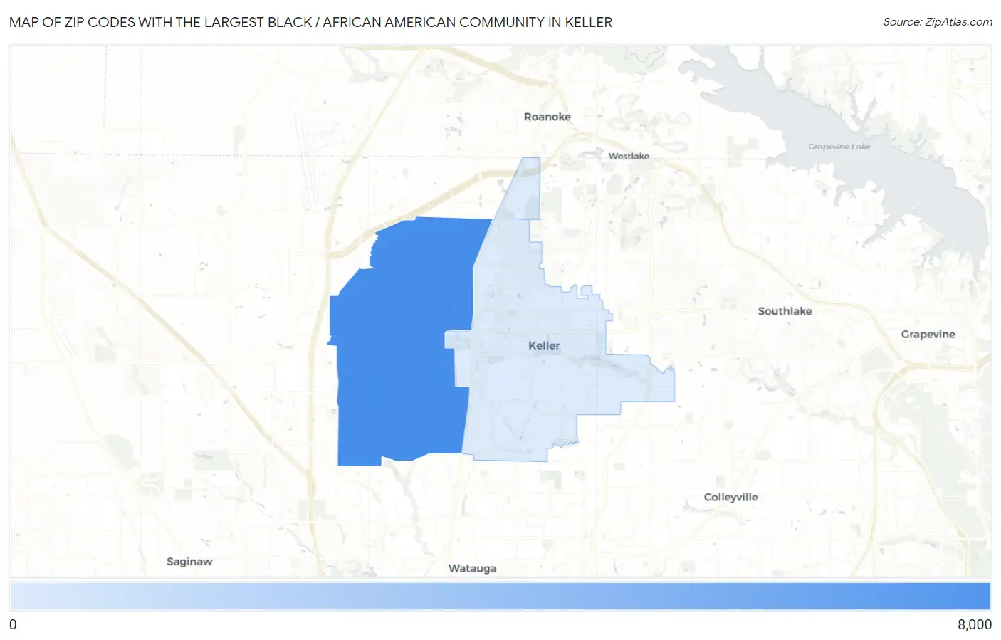 Zip Codes with the Largest Black / African American Community in Keller Map