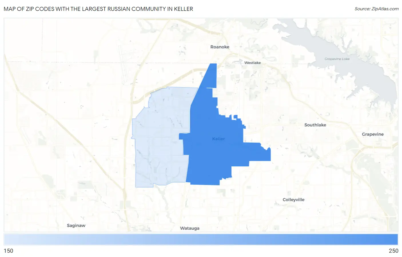 Zip Codes with the Largest Russian Community in Keller Map