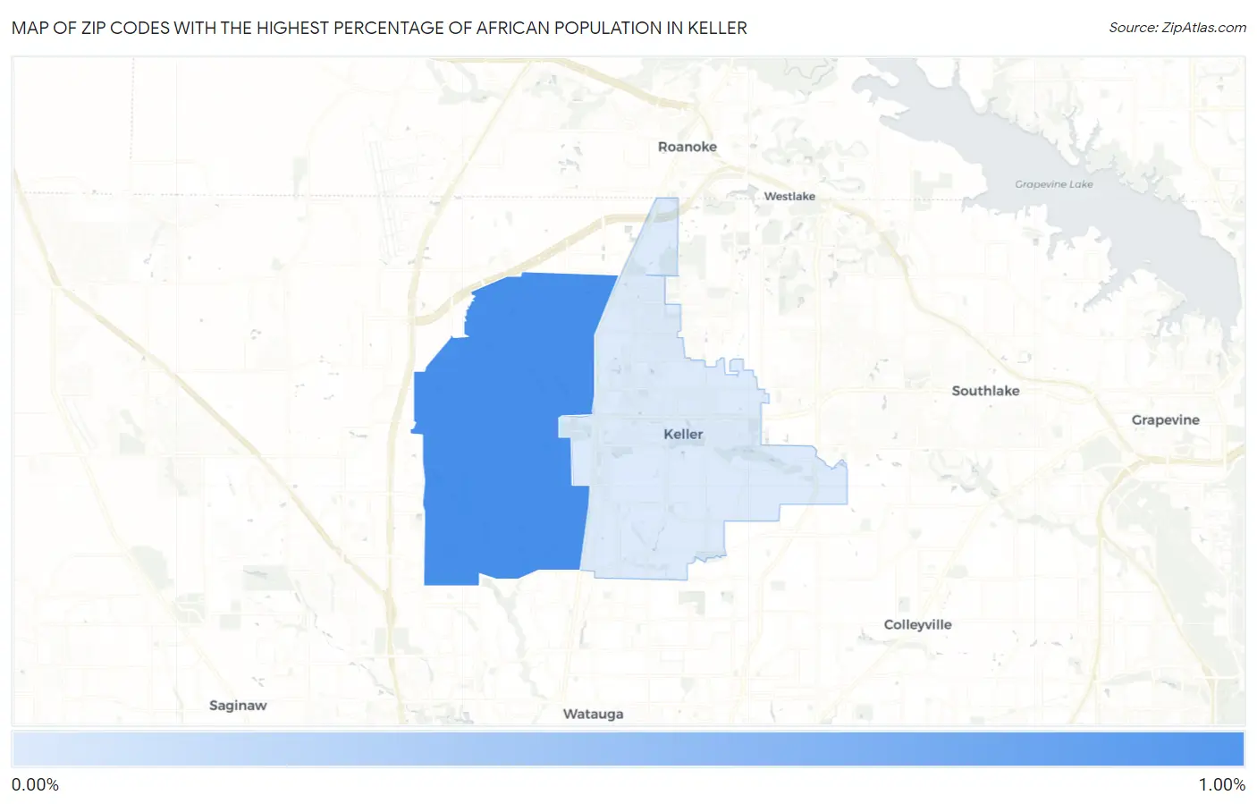 Zip Codes with the Highest Percentage of African Population in Keller Map
