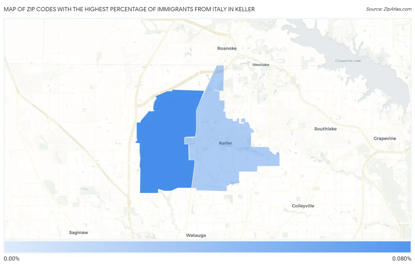 Zip Codes with the Highest Percentage of Immigrants from Italy in Keller Map