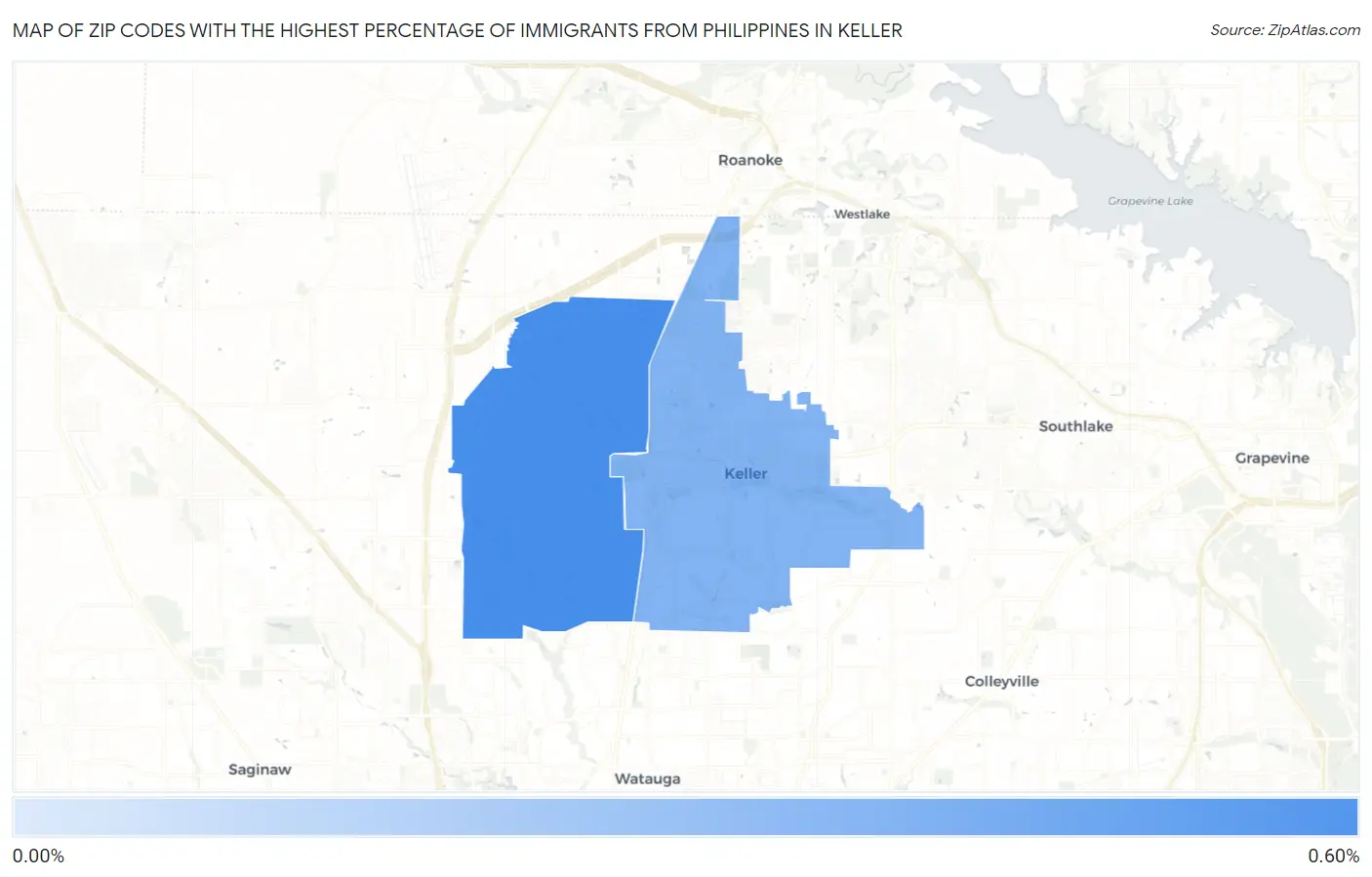 Zip Codes with the Highest Percentage of Immigrants from Philippines in Keller Map
