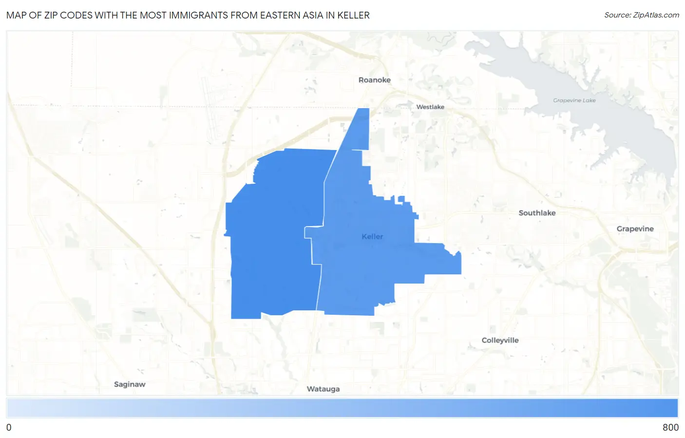 Zip Codes with the Most Immigrants from Eastern Asia in Keller Map