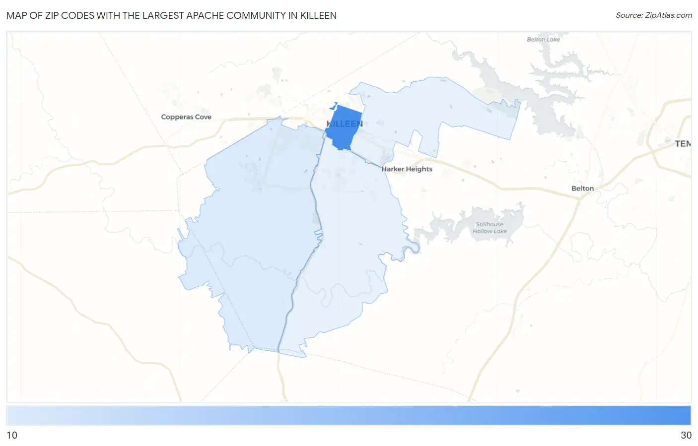 Zip Codes with the Largest Apache Community in Killeen Map