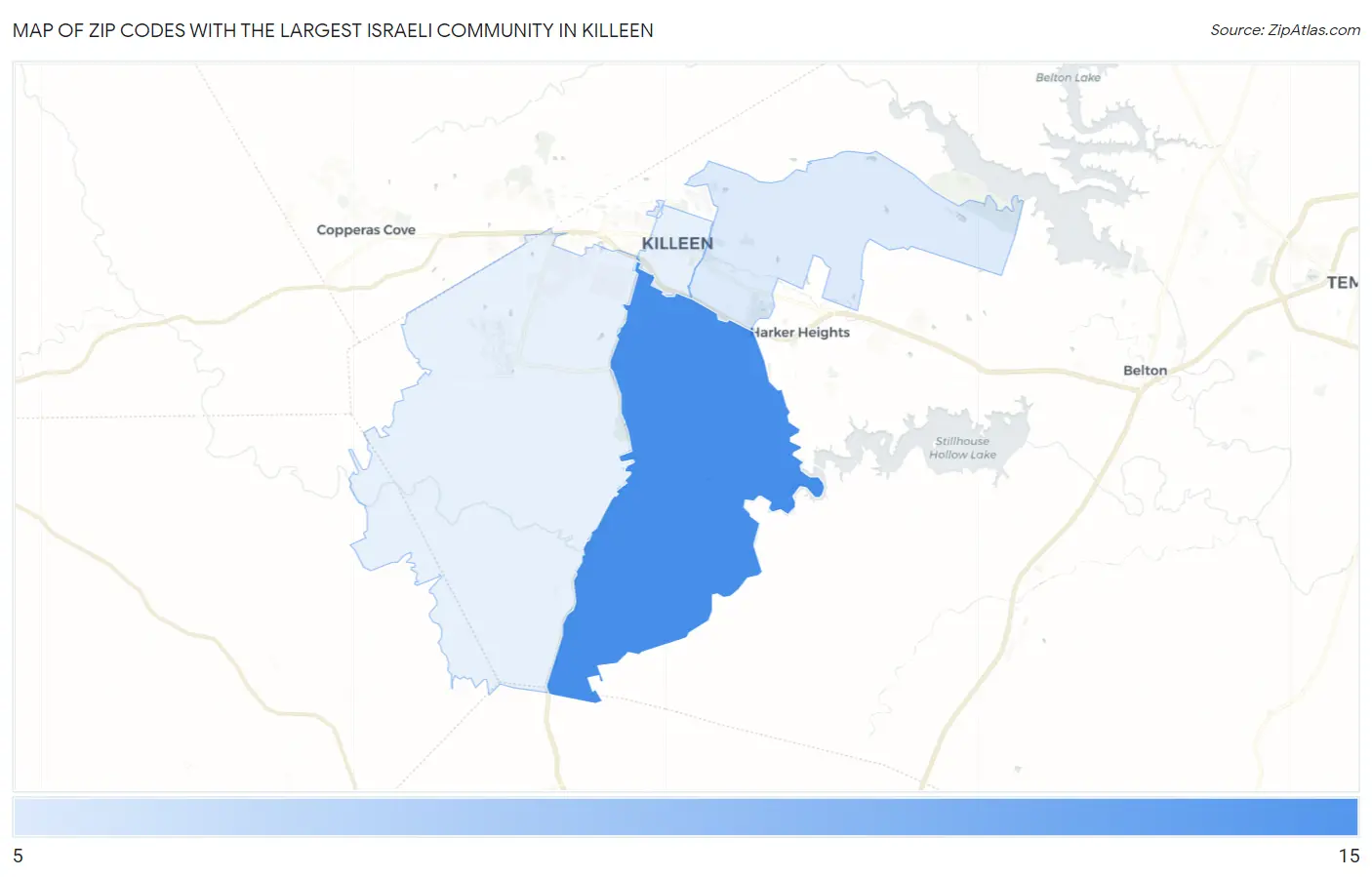 Zip Codes with the Largest Israeli Community in Killeen Map