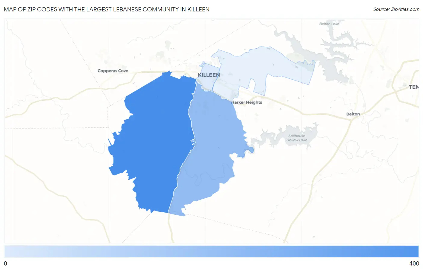 Zip Codes with the Largest Lebanese Community in Killeen Map