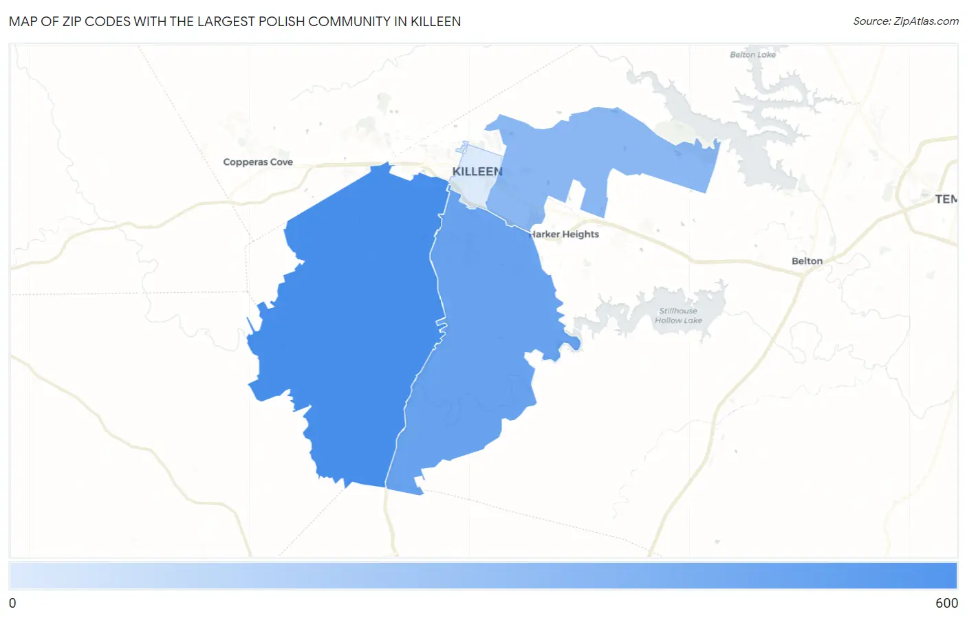 Zip Codes with the Largest Polish Community in Killeen Map