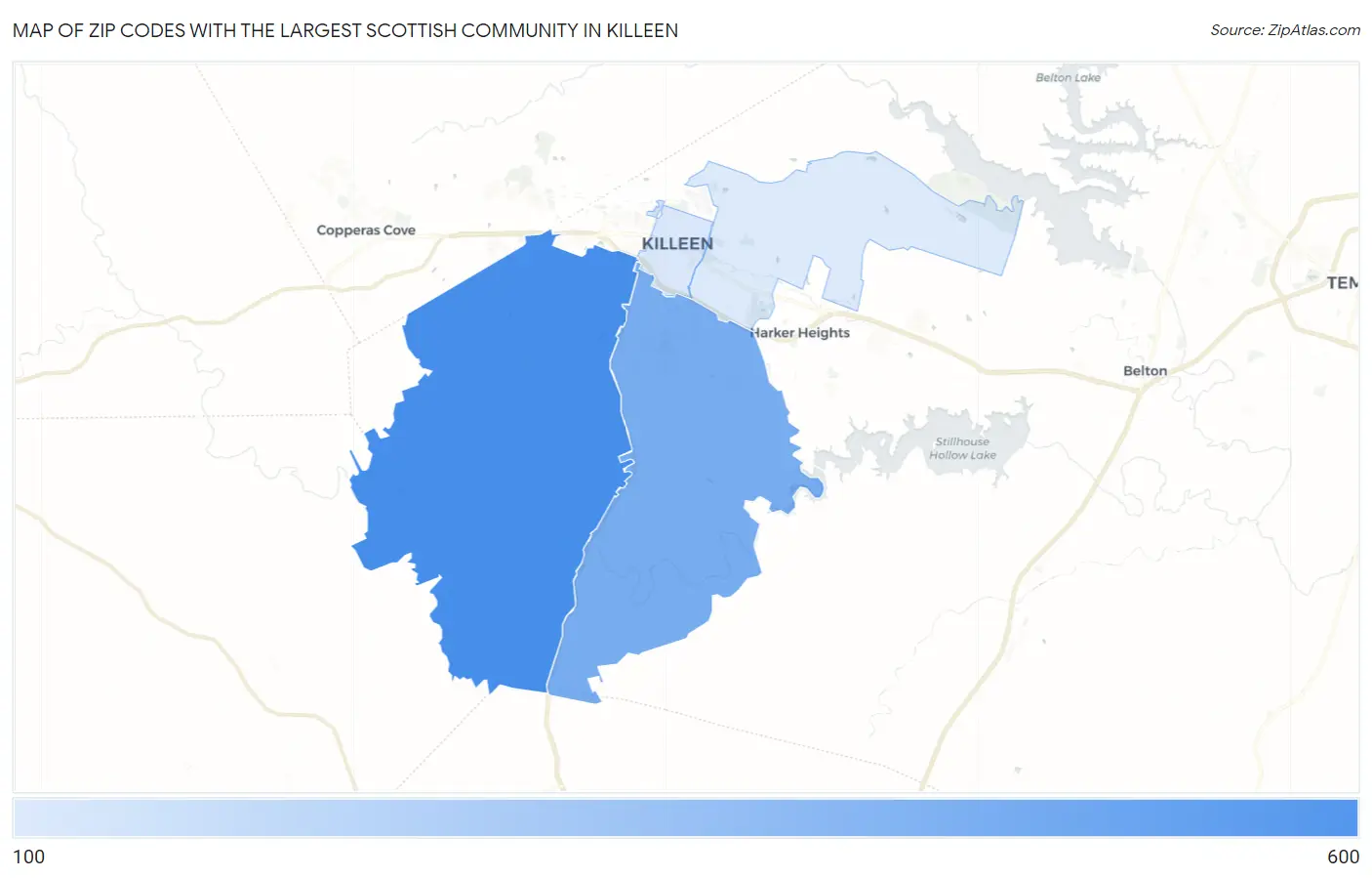 Zip Codes with the Largest Scottish Community in Killeen Map