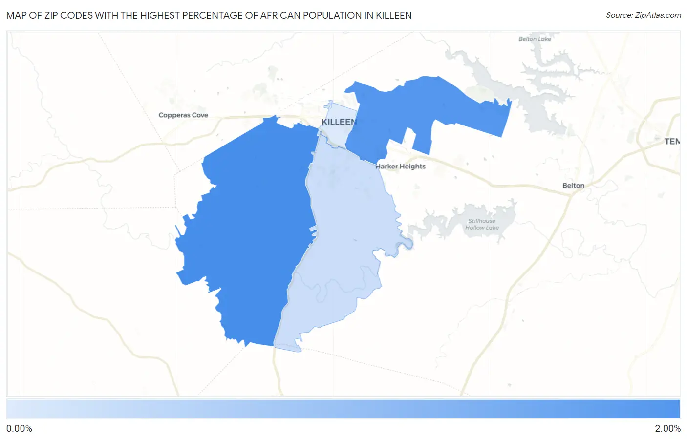 Zip Codes with the Highest Percentage of African Population in Killeen Map