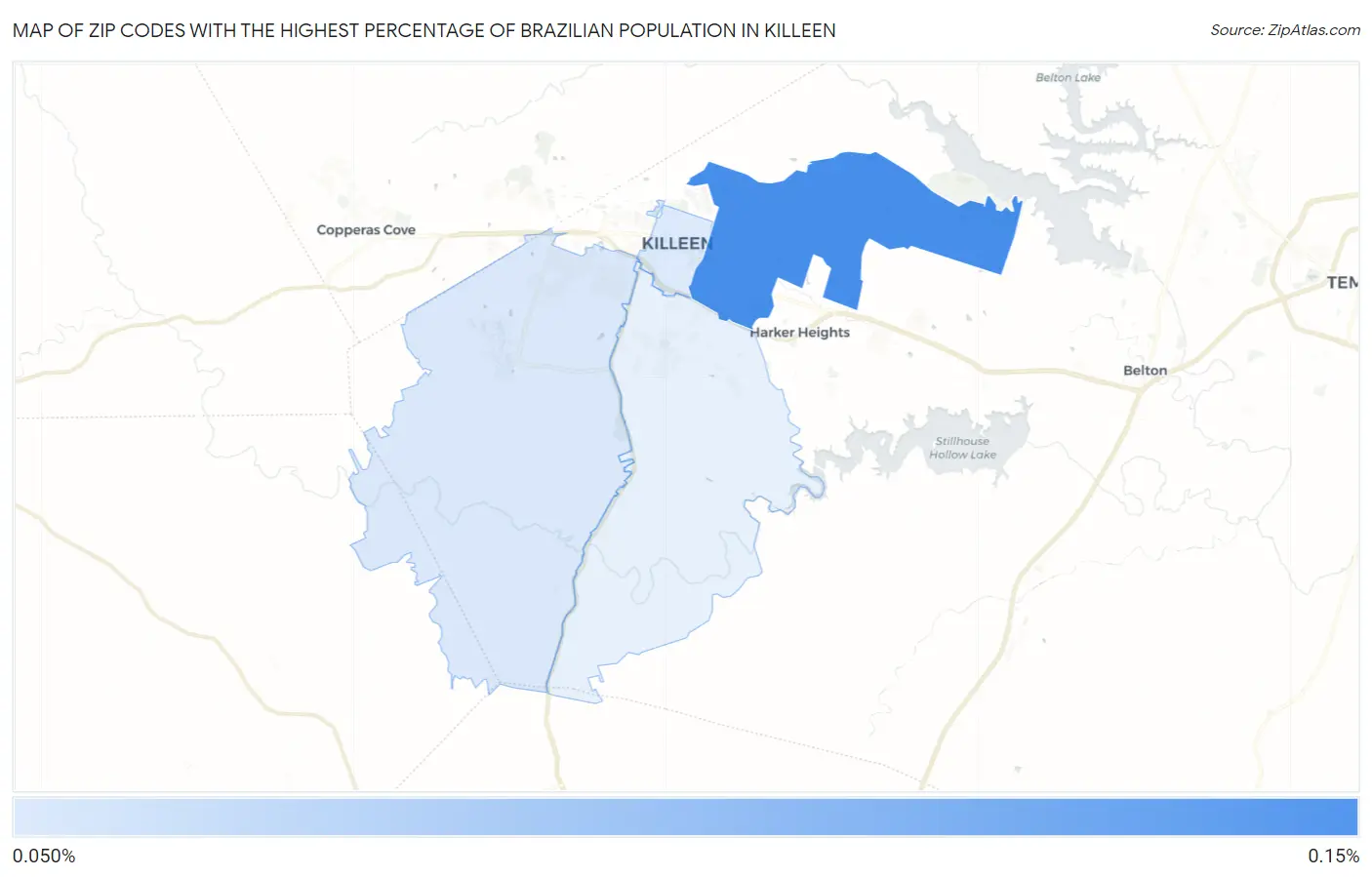 Zip Codes with the Highest Percentage of Brazilian Population in Killeen Map