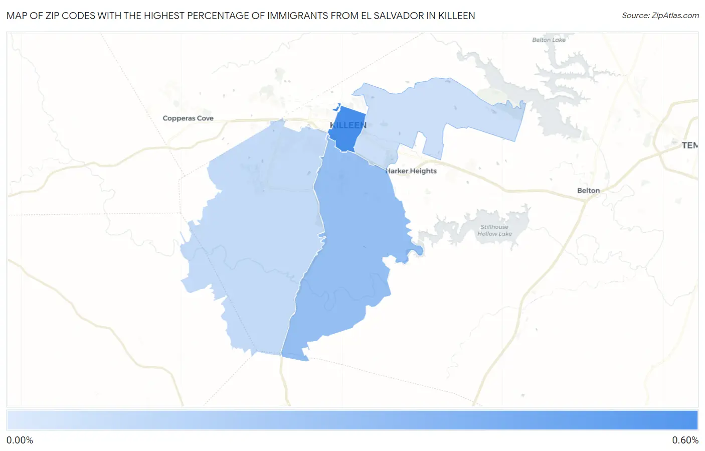Zip Codes with the Highest Percentage of Immigrants from El Salvador in Killeen Map