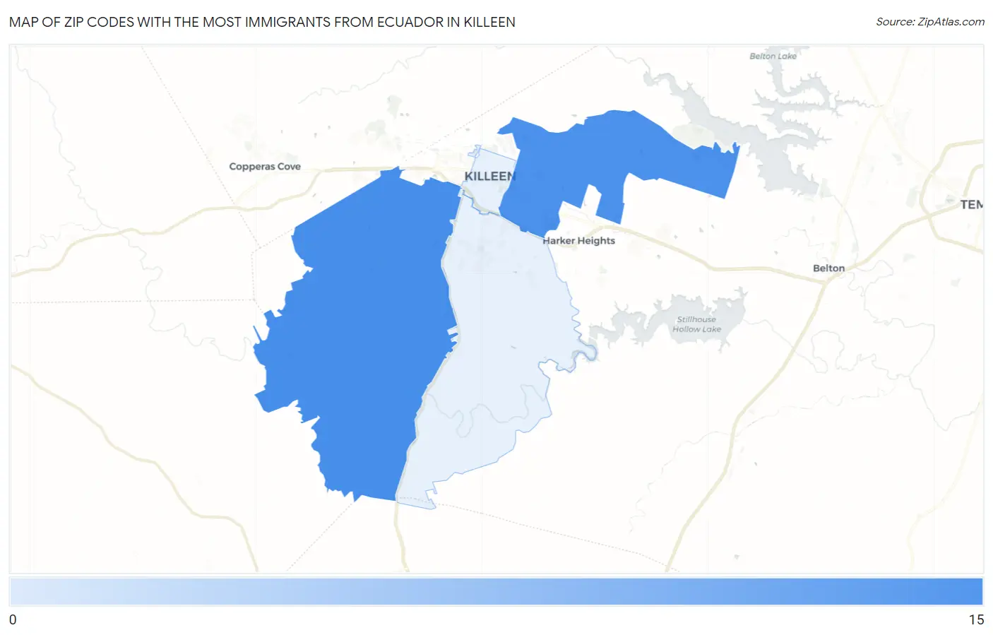 Zip Codes with the Most Immigrants from Ecuador in Killeen Map
