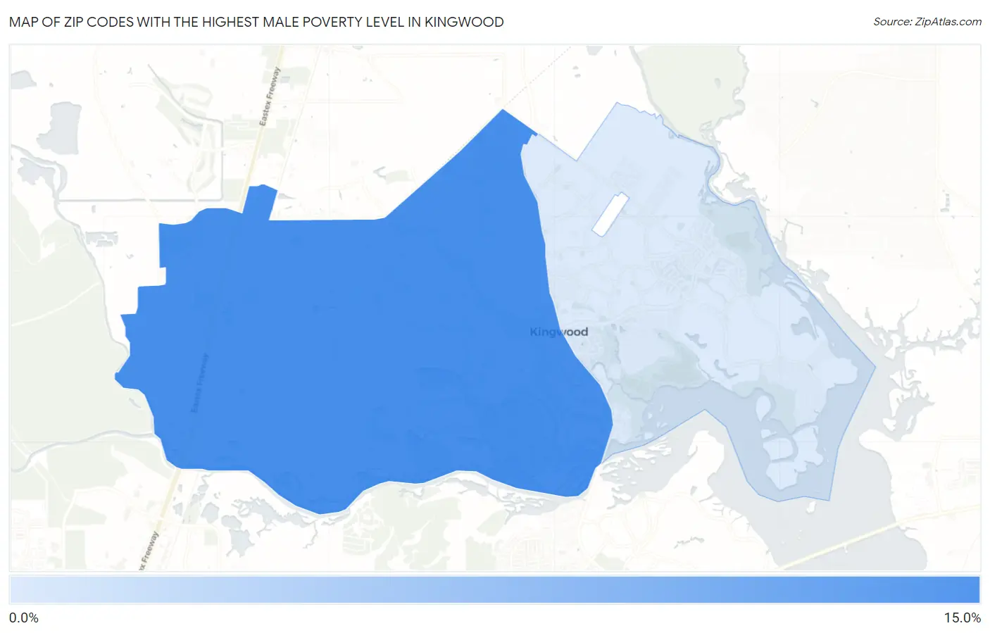Zip Codes with the Highest Male Poverty Level in Kingwood Map