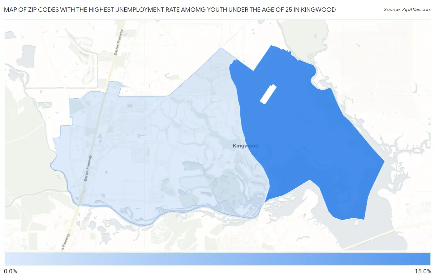Zip Codes with the Highest Unemployment Rate Amomg Youth Under the Age of 25 in Kingwood Map