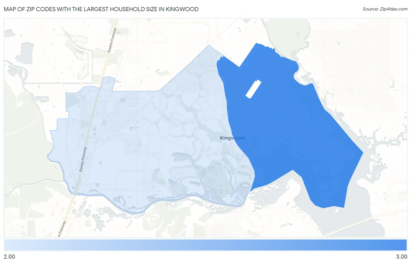 Zip Codes with the Largest Household Size in Kingwood Map