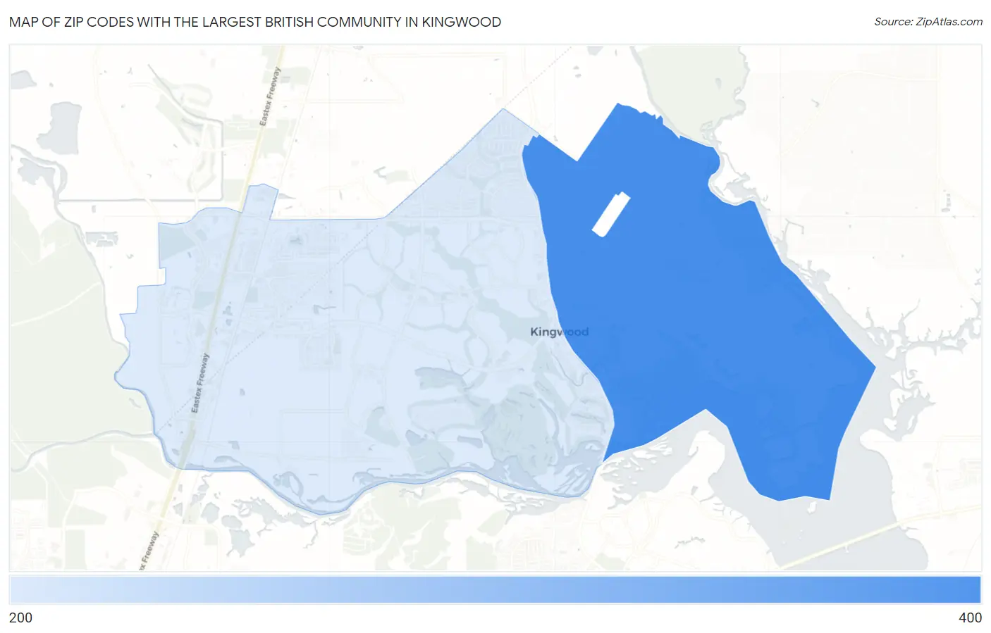 Zip Codes with the Largest British Community in Kingwood Map