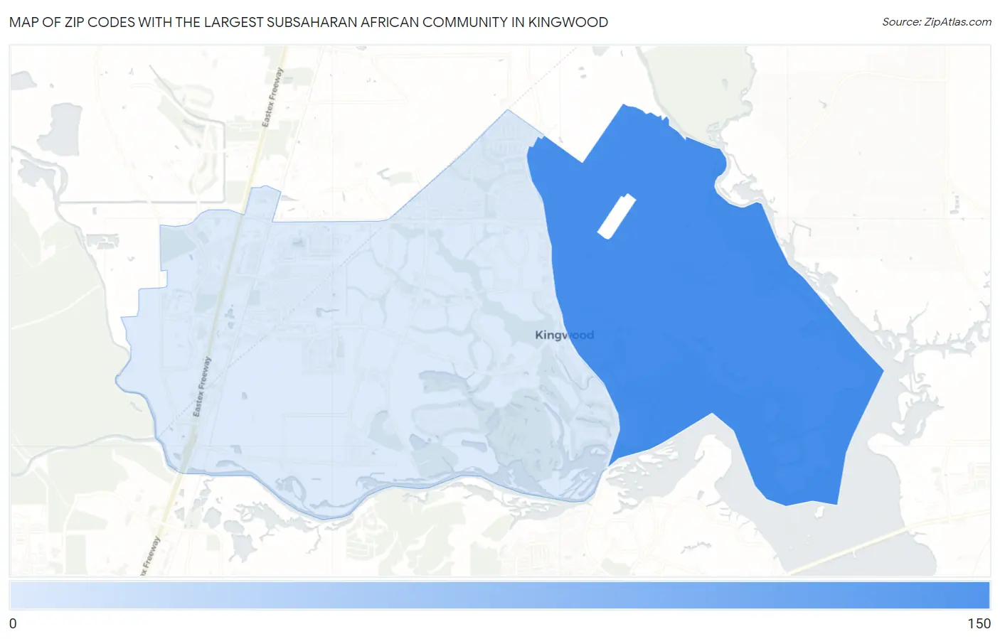 Zip Codes with the Largest Subsaharan African Community in Kingwood Map