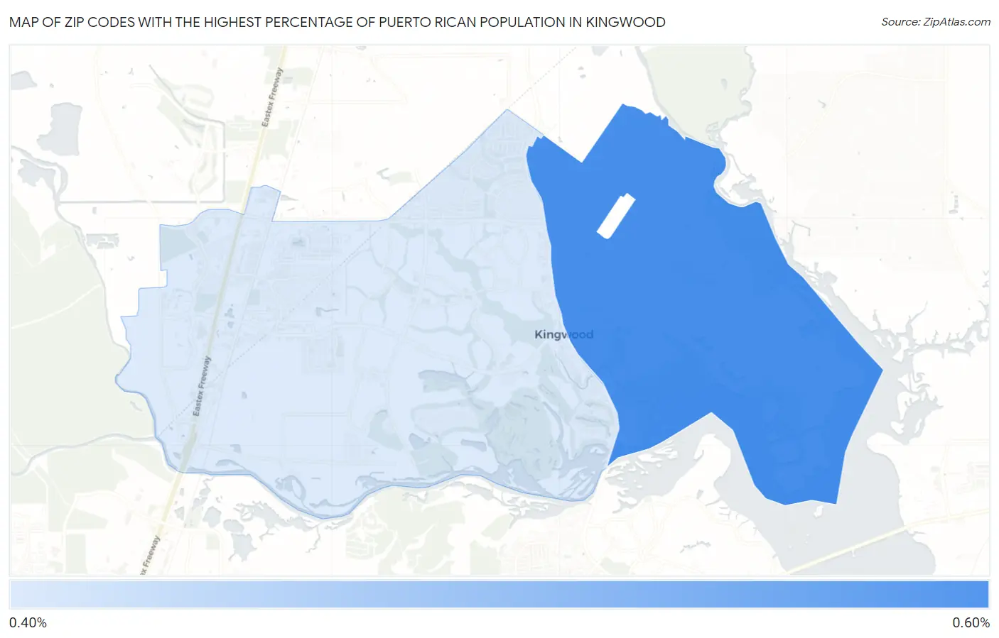 Zip Codes with the Highest Percentage of Puerto Rican Population in Kingwood Map