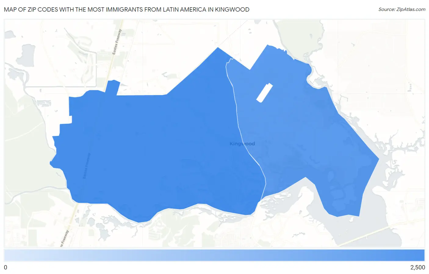Zip Codes with the Most Immigrants from Latin America in Kingwood Map