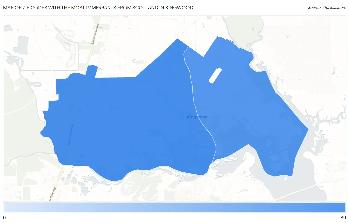 Zip Codes with the Most Immigrants from Scotland in Kingwood Map