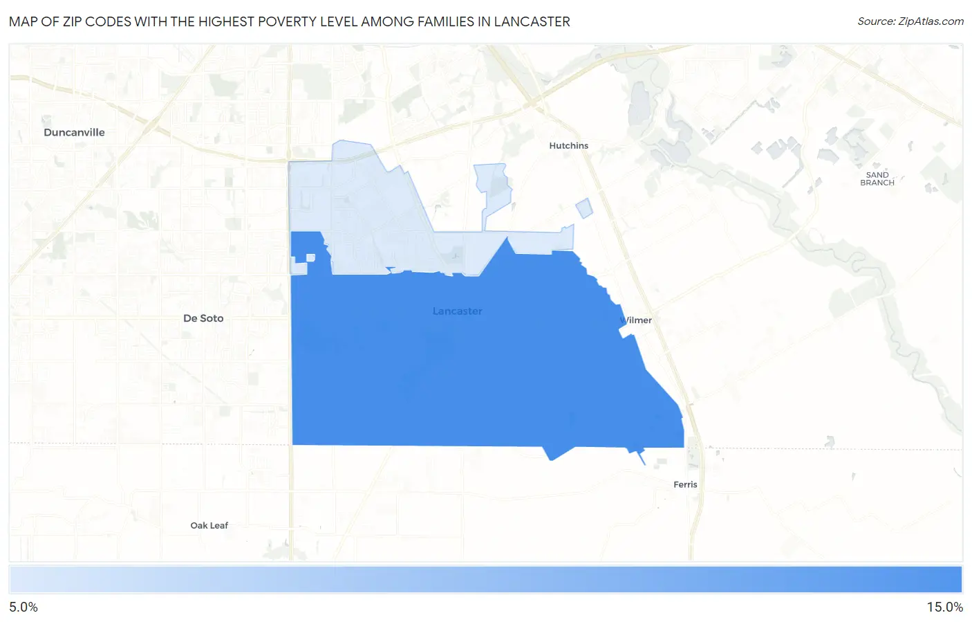 Zip Codes with the Highest Poverty Level Among Families in Lancaster Map