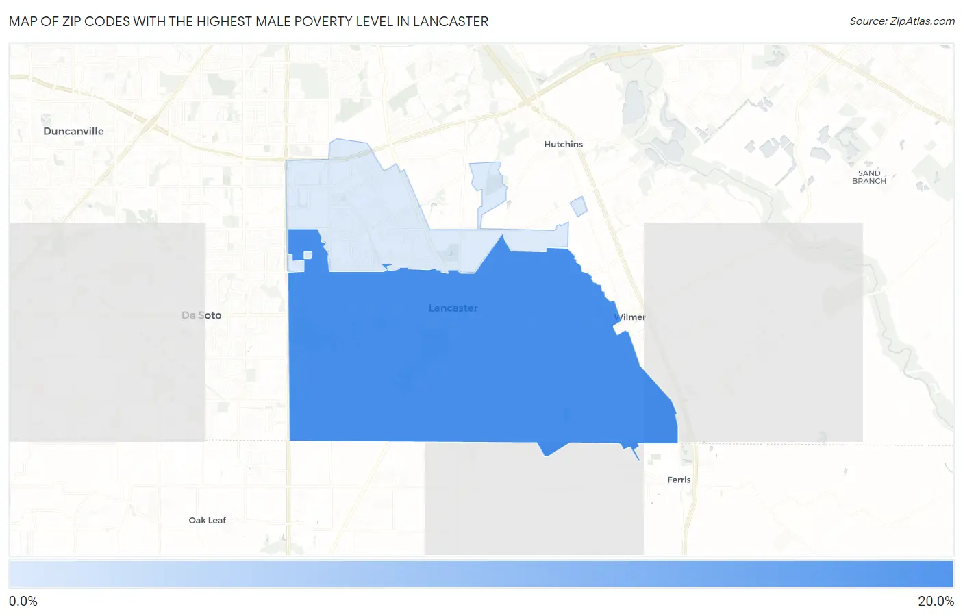 Zip Codes with the Highest Male Poverty Level in Lancaster Map