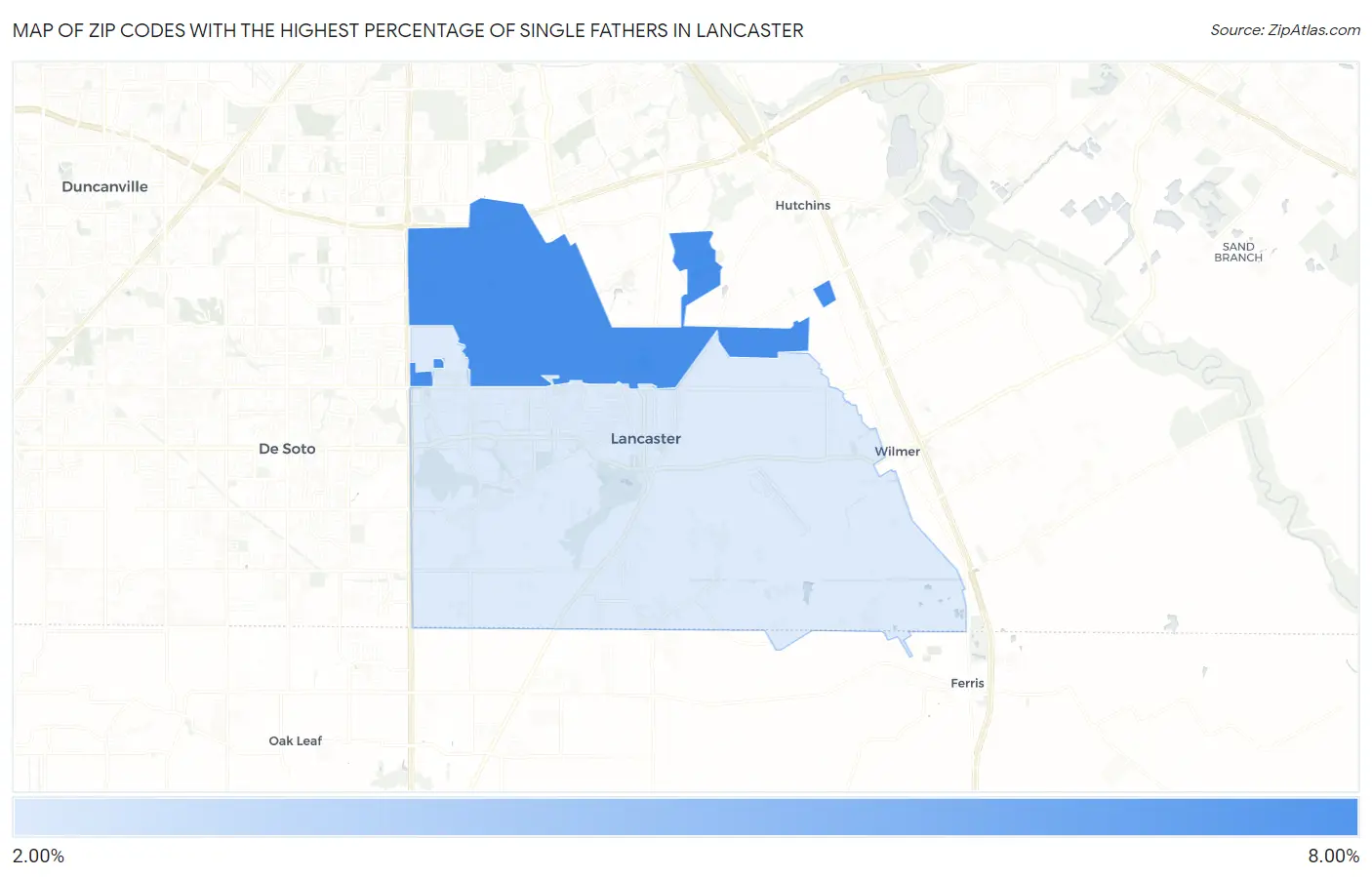 Zip Codes with the Highest Percentage of Single Fathers in Lancaster Map