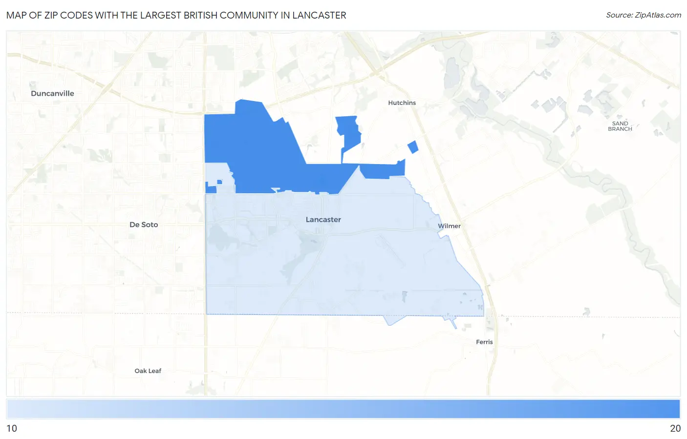 Zip Codes with the Largest British Community in Lancaster Map