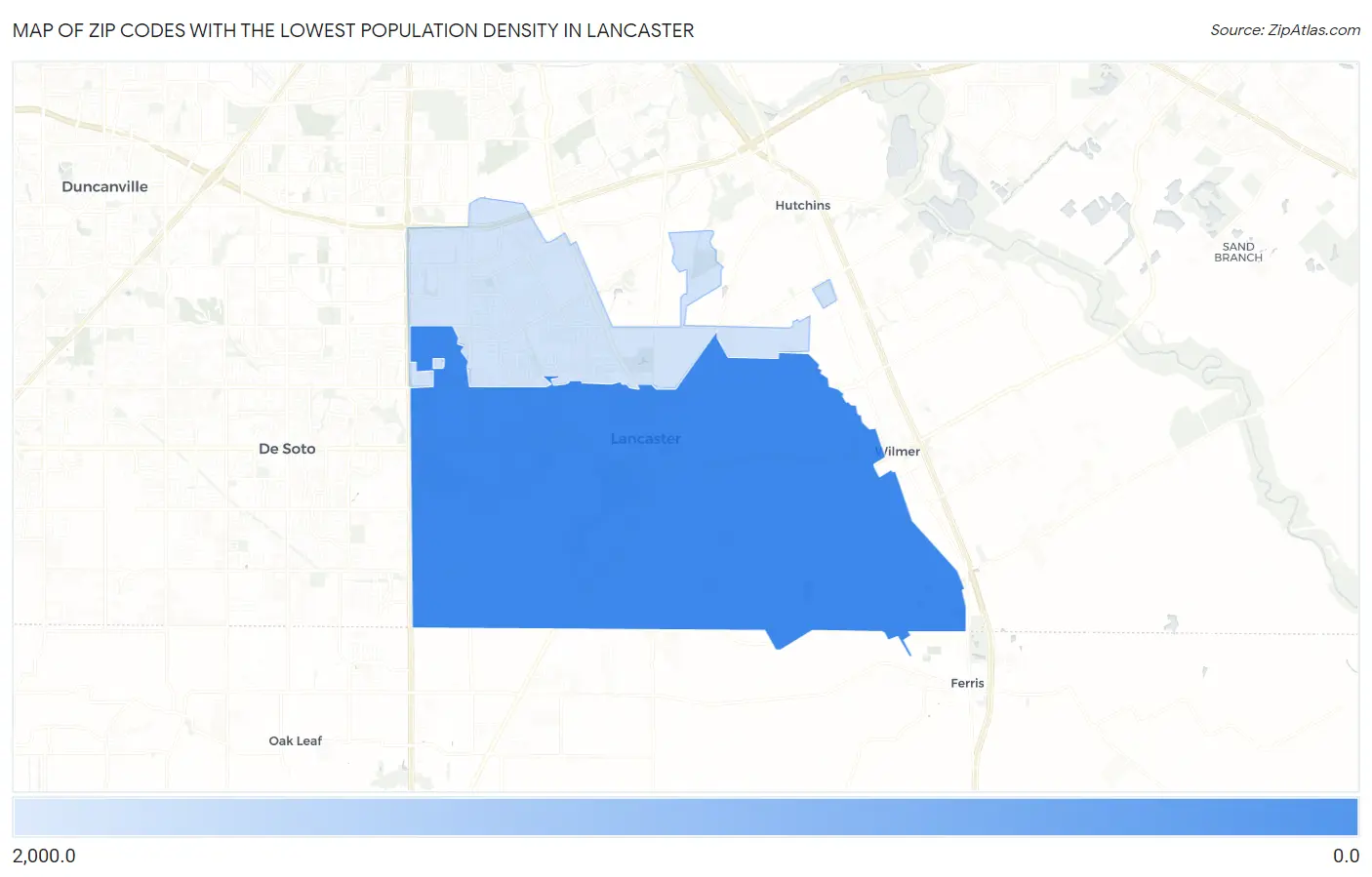 Zip Codes with the Lowest Population Density in Lancaster Map