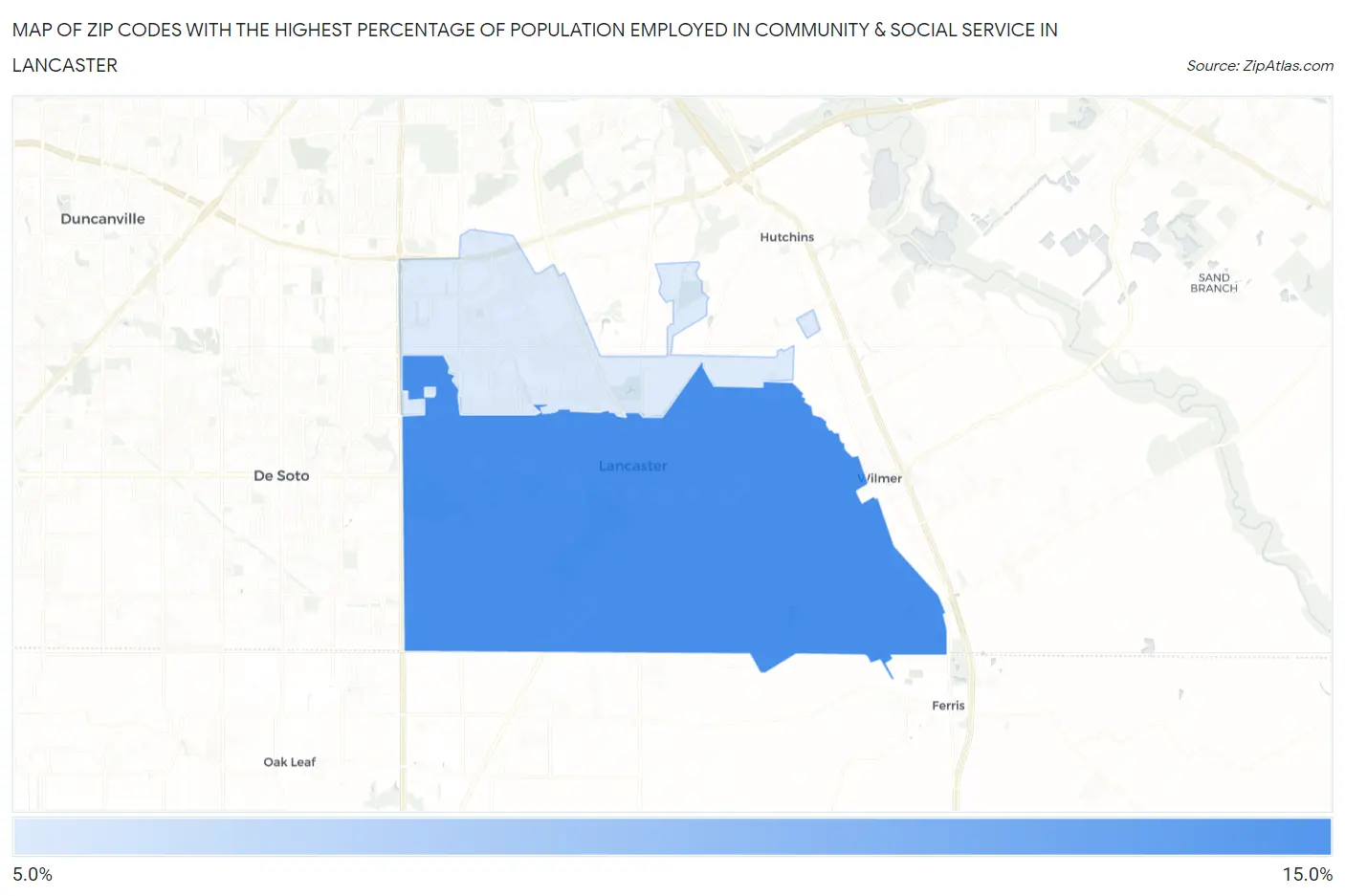 Zip Codes with the Highest Percentage of Population Employed in Community & Social Service  in Lancaster Map