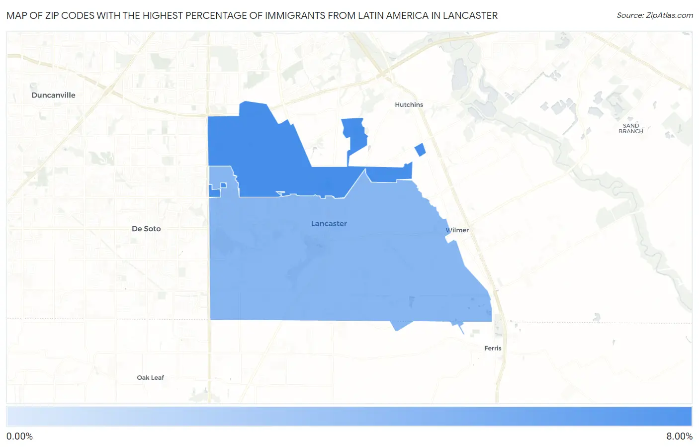 Zip Codes with the Highest Percentage of Immigrants from Latin America in Lancaster Map