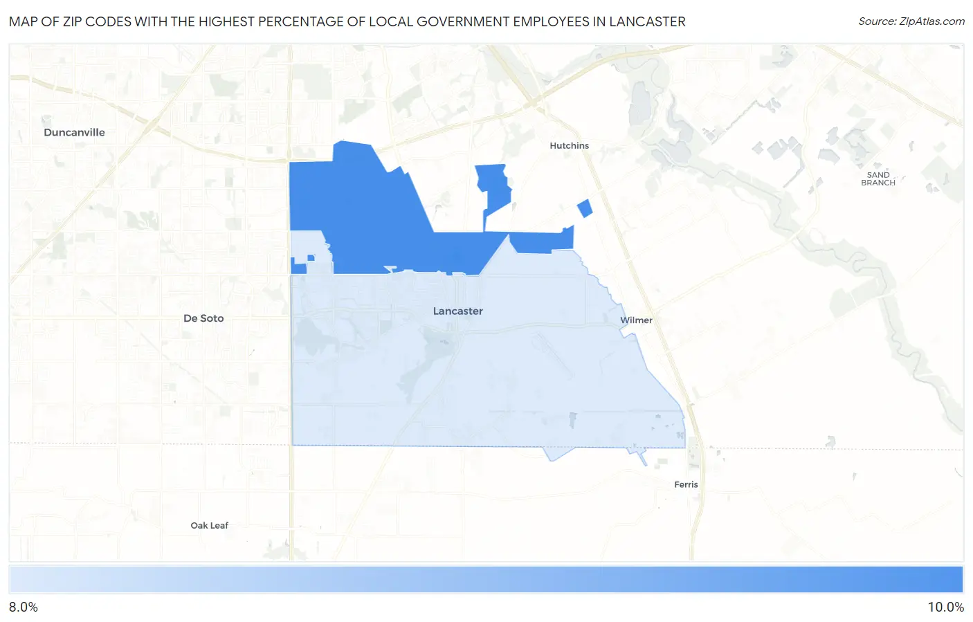 Zip Codes with the Highest Percentage of Local Government Employees in Lancaster Map