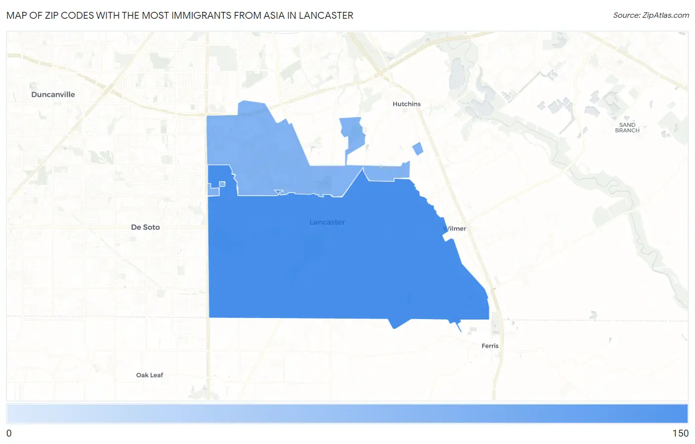 Zip Codes with the Most Immigrants from Asia in Lancaster Map