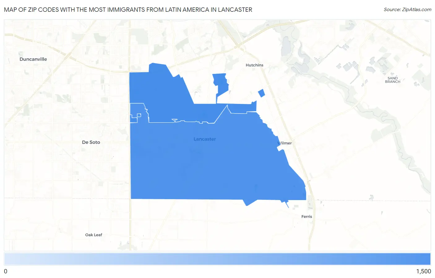 Zip Codes with the Most Immigrants from Latin America in Lancaster Map