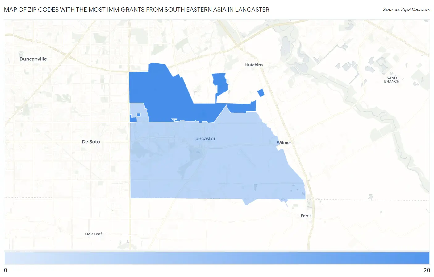 Zip Codes with the Most Immigrants from South Eastern Asia in Lancaster Map