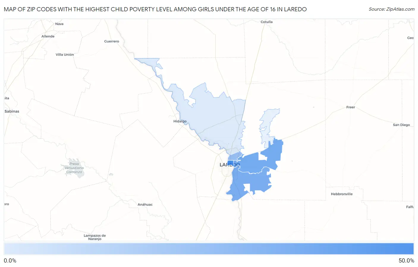 Zip Codes with the Highest Child Poverty Level Among Girls Under the Age of 16 in Laredo Map