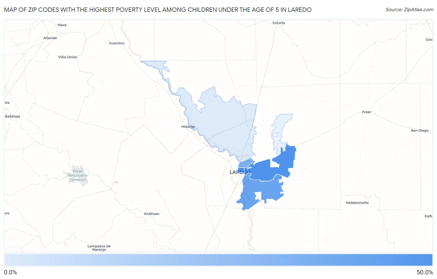 Zip Codes with the Highest Poverty Level Among Children Under the Age of 5 in Laredo Map