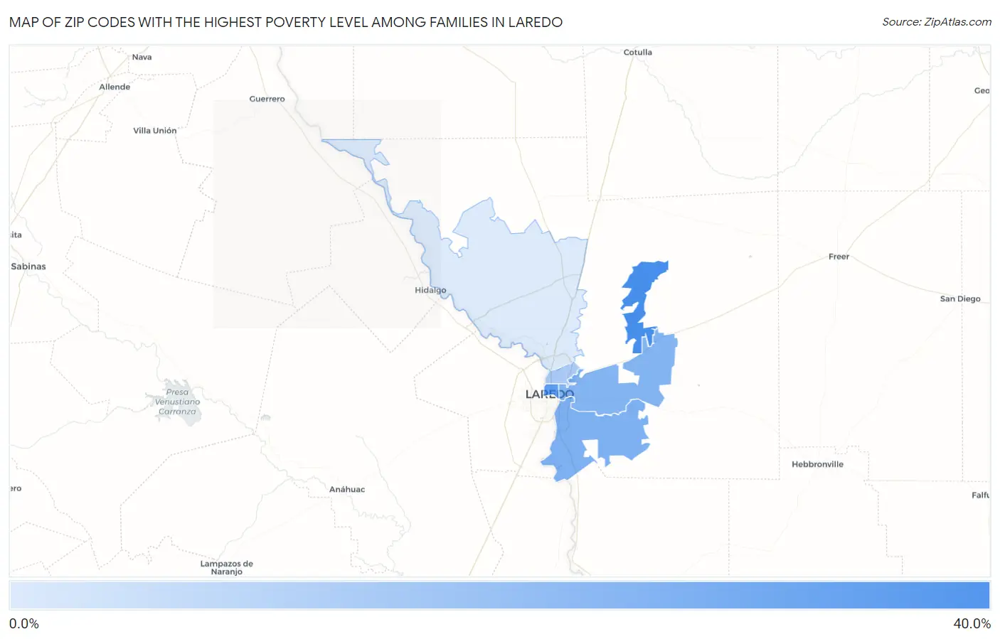 Zip Codes with the Highest Poverty Level Among Families in Laredo Map