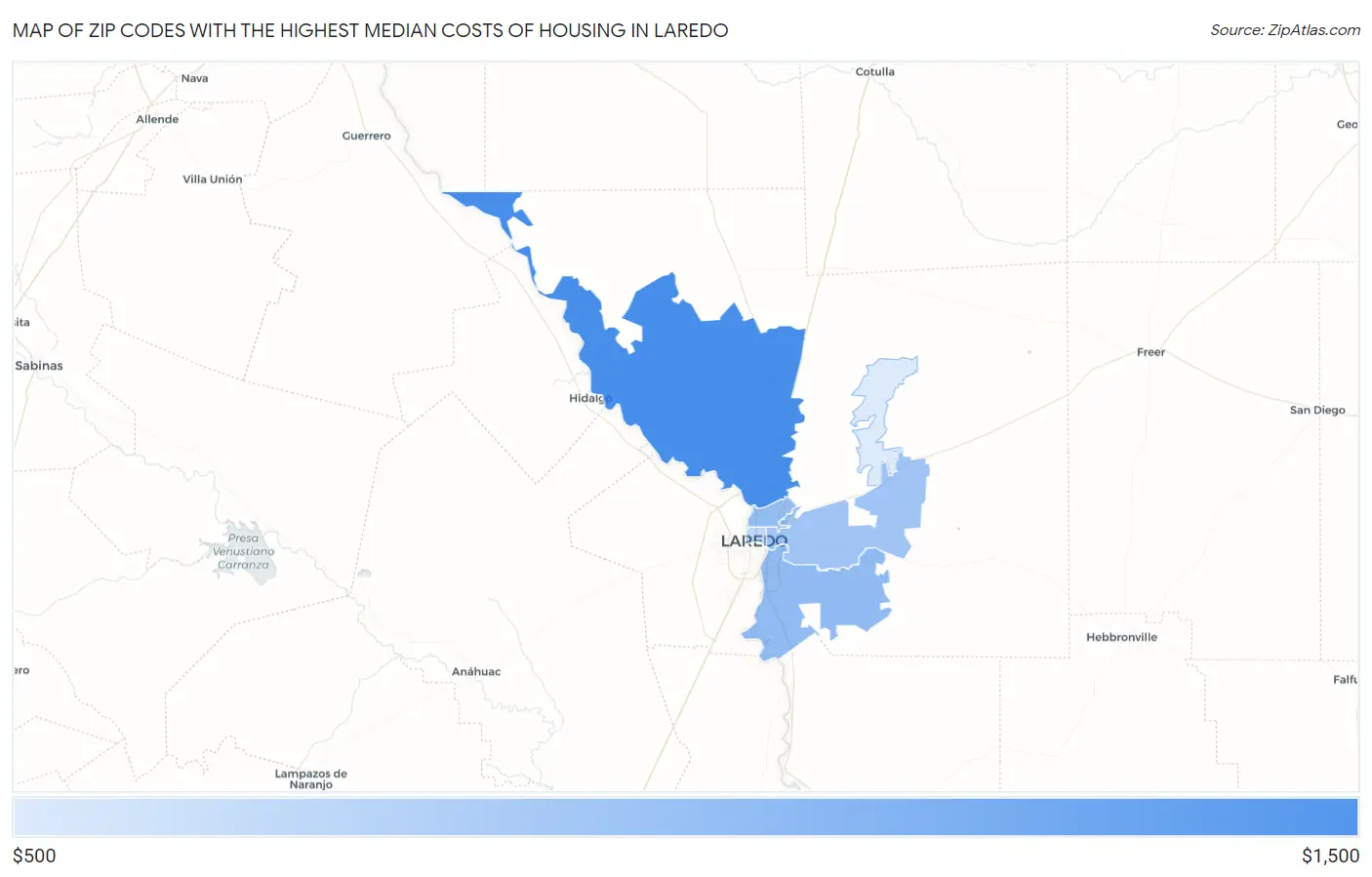 Zip Codes with the Highest Median Costs of Housing in Laredo Map
